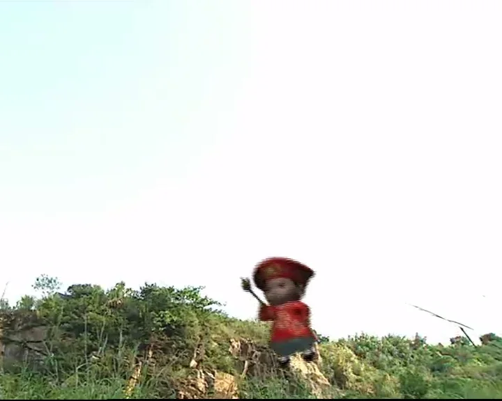 Animated character composited into a landscape