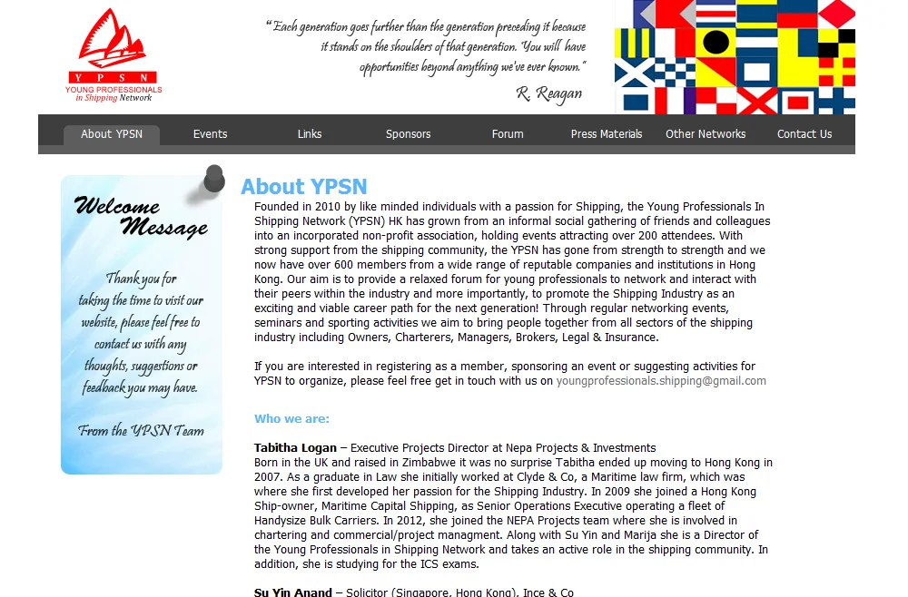 Young Professionals in Shipping Network website design